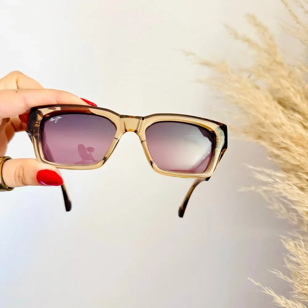 MAUI JIM Beige Brown Tan Kenui Clear Acetate Frame $399 Polarized Sunglasses